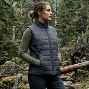 LOFT Puffer Vest Gray Quilted Zip Front Side Pockets Mock Neck Lightweight